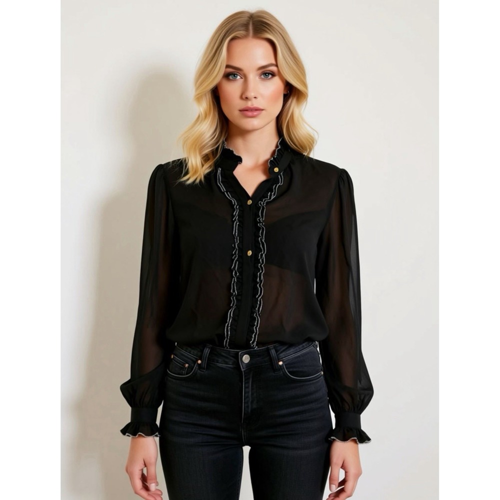 Rachel Zoe Black Long Sleeve Blouse  Size 10‎